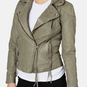 Muubaa Taupe Lambskin Moto Jacket Size US 6